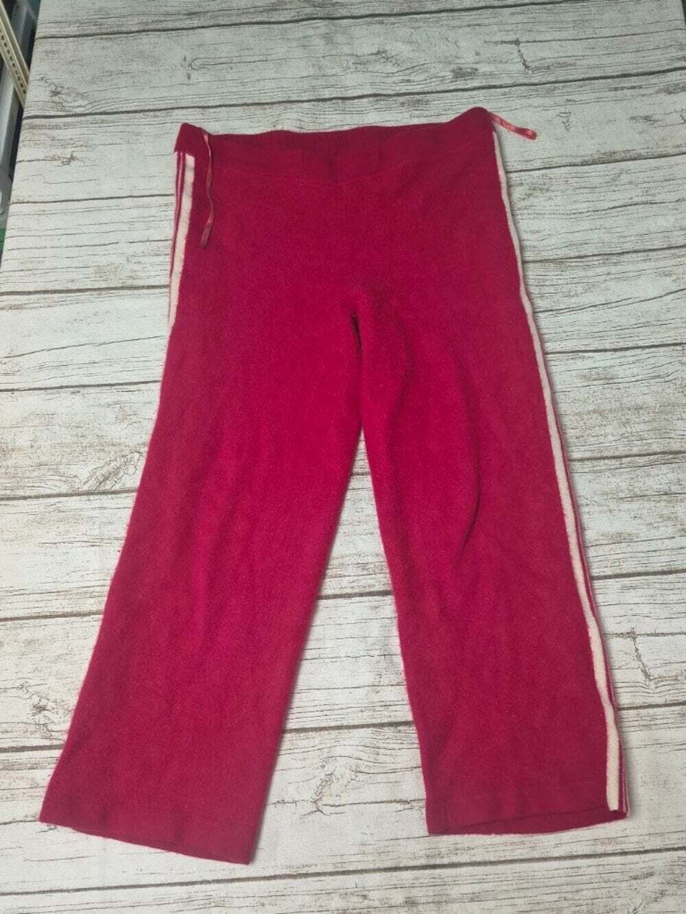Lord & Taylor 100% Cashmere Pink Track Stripe Knit Pants Size XL Crop Length